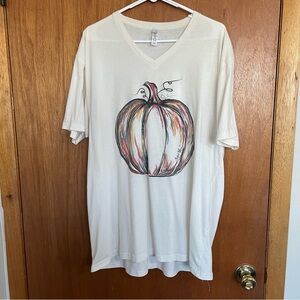 Next level apparel White V-Neck T-Shirt with Colorful Pumpkin Design‎ Fall
